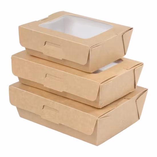Papier-Fast-Food-Verpackungsbox, Einweg-Lebensmittelverpackung, Kraftpapier-Obstsalatbox mit durchsichtigem Haustierfenster für Sushi und Salat
