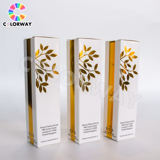 Kundenspezifische UV-Offsetdruck-Hologramm-Gold-Silber-Heißfolienprägung aus Wellpappe, Parfüm, Kosmetik, Verpackung, Papierboxen mit Papiereinlage und PVC-Fenster