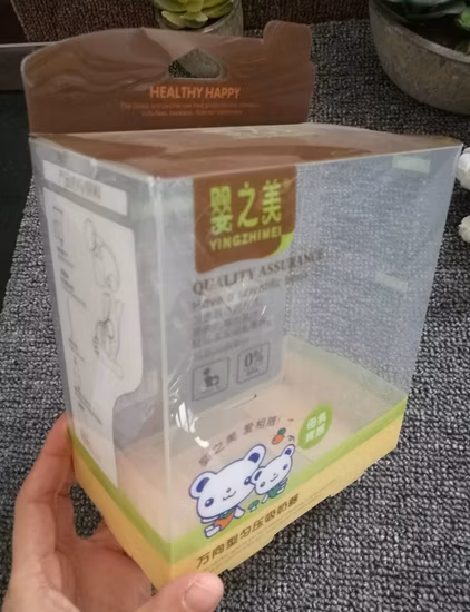 Transparente bedruckte Kunststoffbox für Babypflegeprodukte (kostenlose Probe)