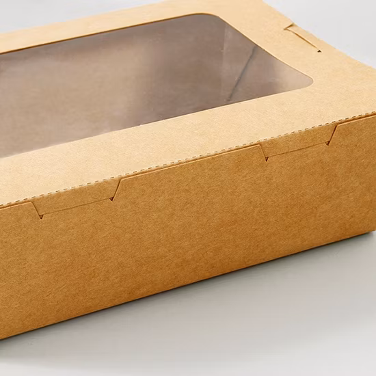 Einweg-Salatbox aus Kraftpapier für Lebensmittelverpackungen mit klarem, beschlagfreiem Haustierfenster für Sushi und Salat